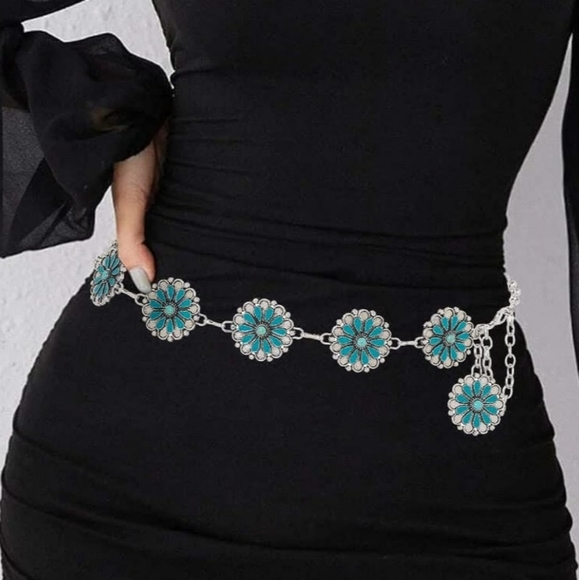 New Turqouise waist chain belt 35" or 47" - Picture 1 of 5